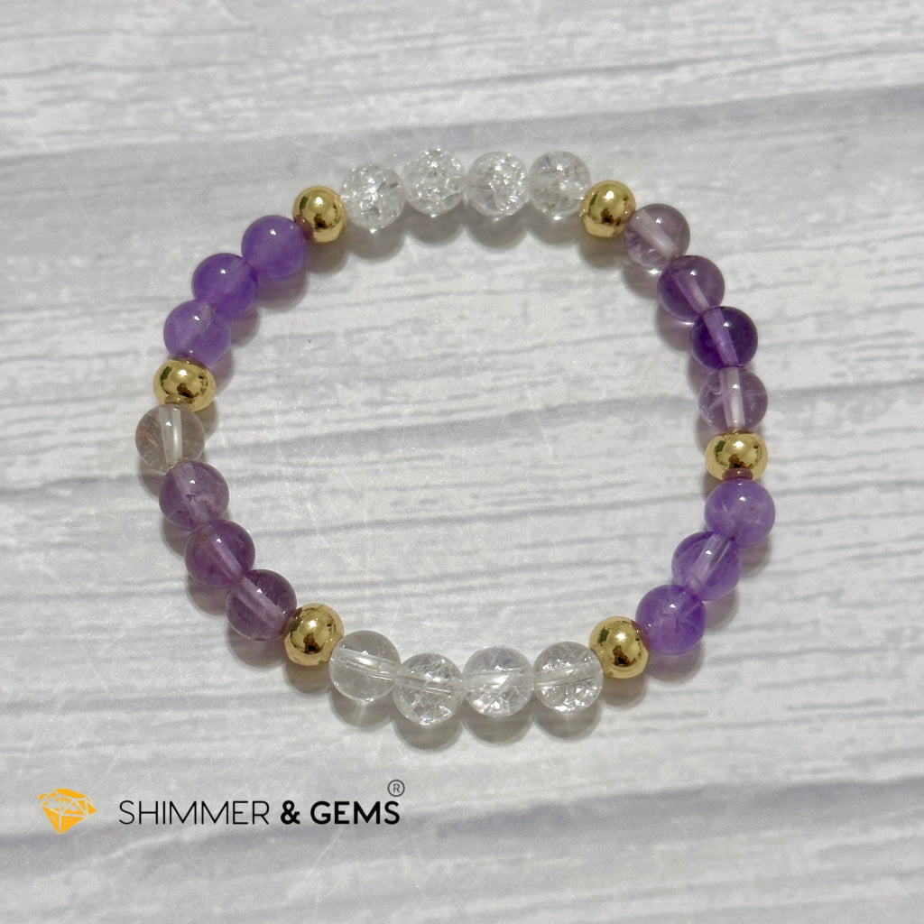 Make A Wish Remedy Bracelet (Super 7 Quartz, Light Amethyst & Crackle Quartz 6mm +14k gold filled)