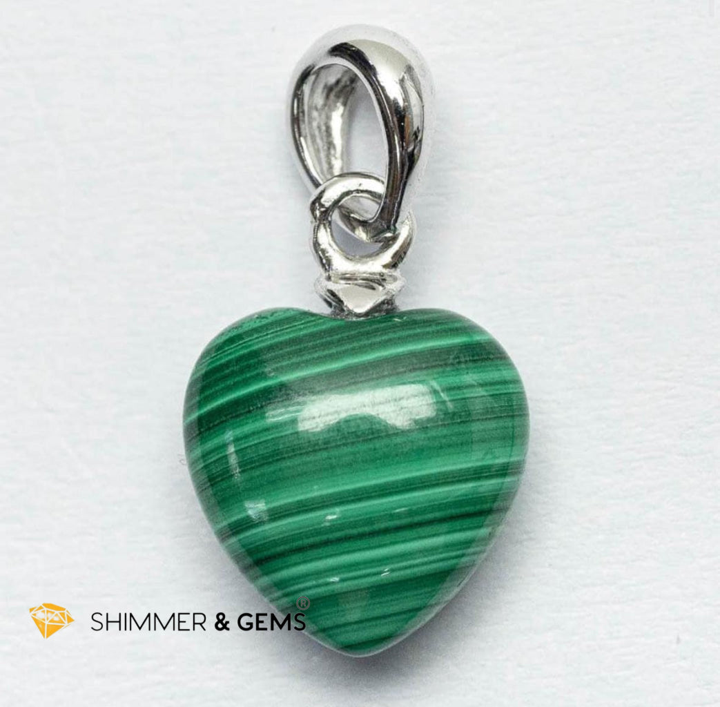 Malachite 10mm Heart 925 Silver Pendant (Career Growth)