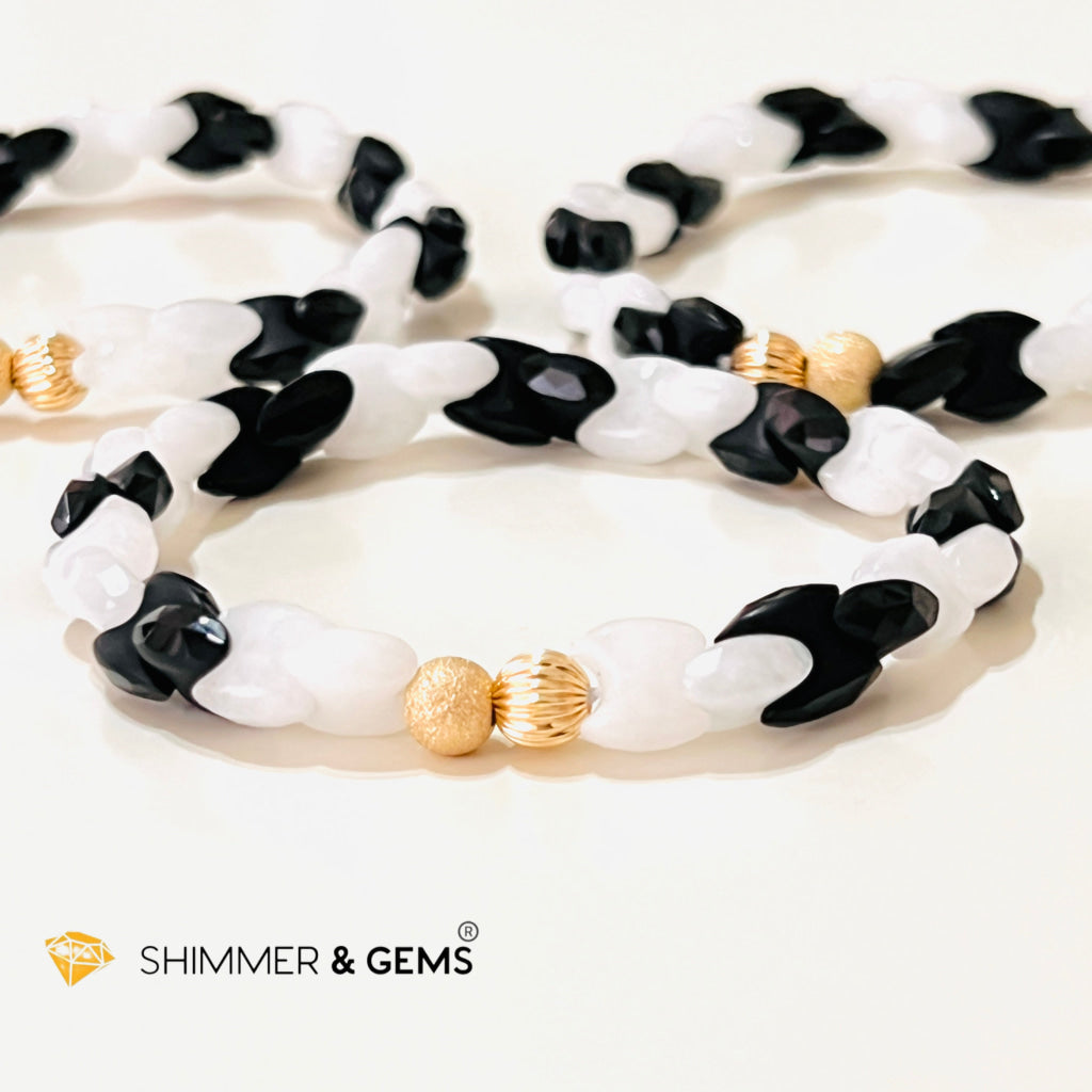 Milky Quartz & Black Agate Chain Healing Bracelet (Cleanse Protect Bracelets