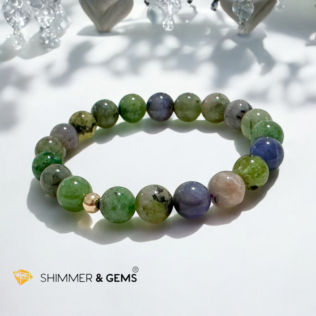 Mixed Tanzanite 8mm (Rare) Bracelet with 14k gold filled bead AA grade (Tanzania) Premium