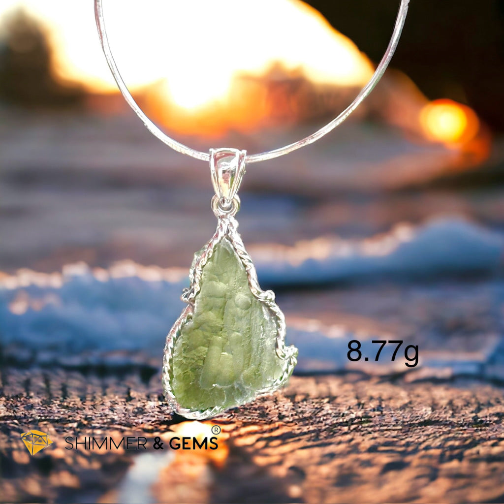 Moldavite (Natural) 925 Silver Pendant (Czech Republic)25mm