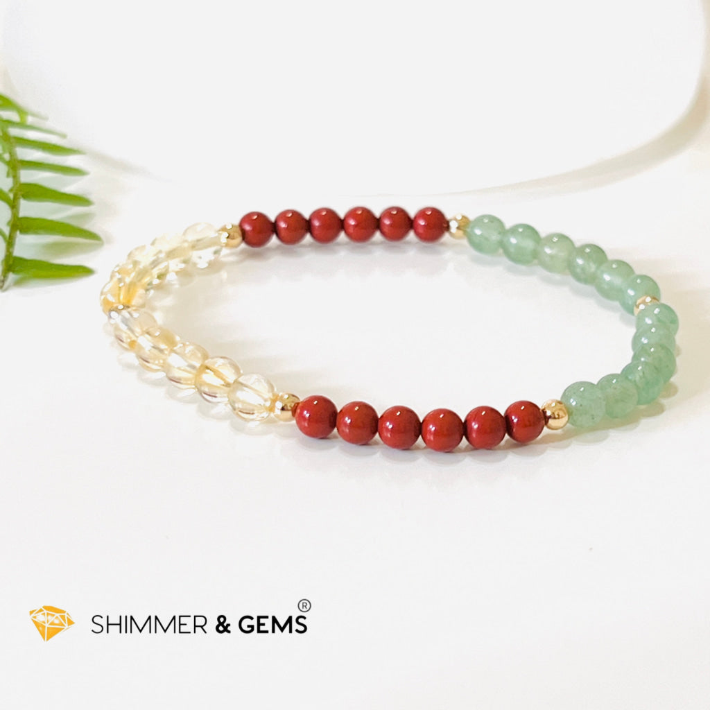 Money Luck 4Mm Bracelet With 14K Gold Filled Beads (Citrine Aventurine & Jasper) Shi