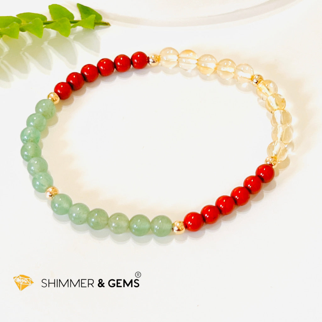 Money Luck 4Mm Bracelet With 14K Gold Filled Beads (Citrine Aventurine & Jasper) Shi