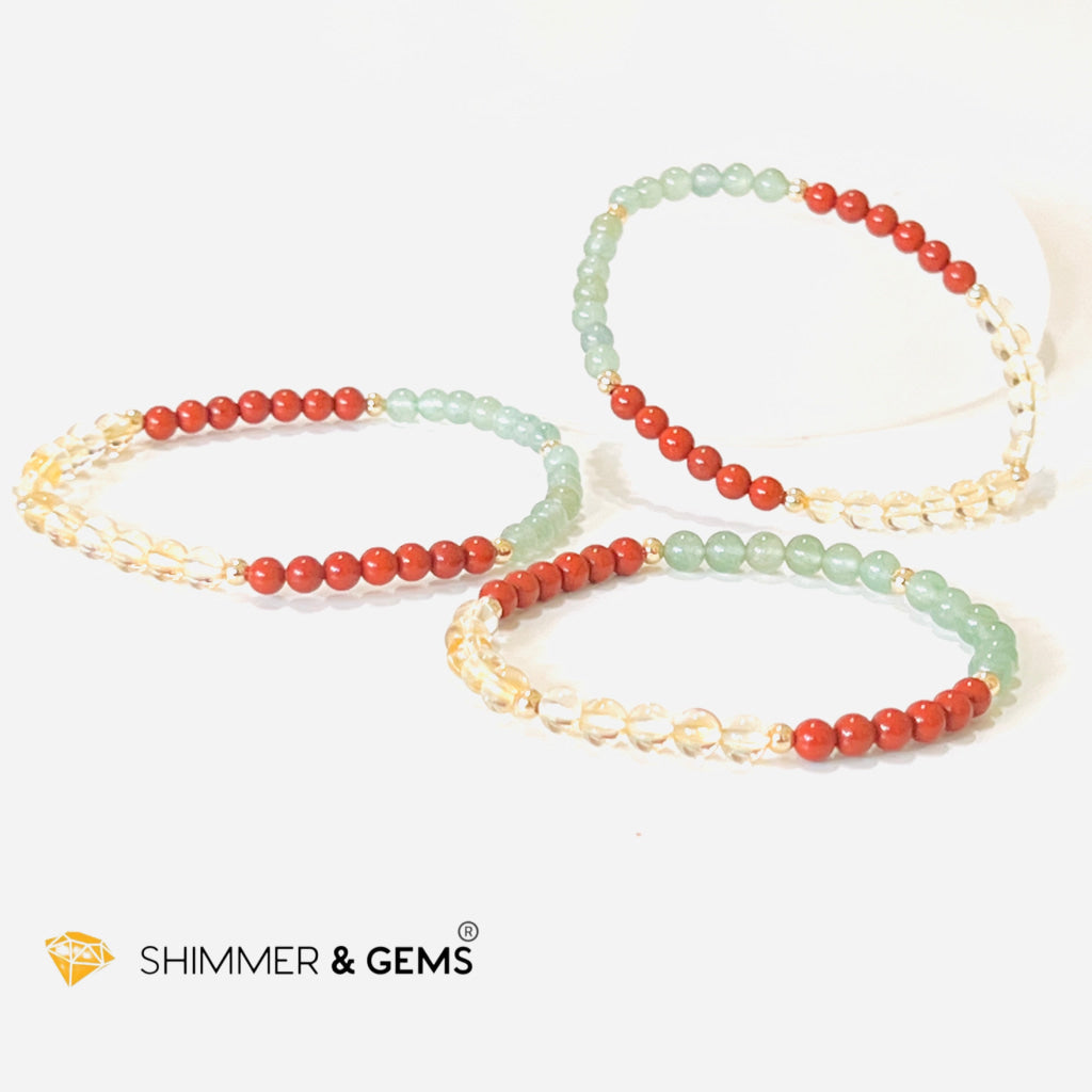 Money Luck 4Mm Bracelet With 14K Gold Filled Beads (Citrine Aventurine & Jasper) Shi