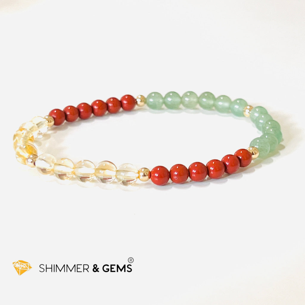Money Luck 4Mm Bracelet With 14K Gold Filled Beads (Citrine Aventurine & Jasper) Shi
