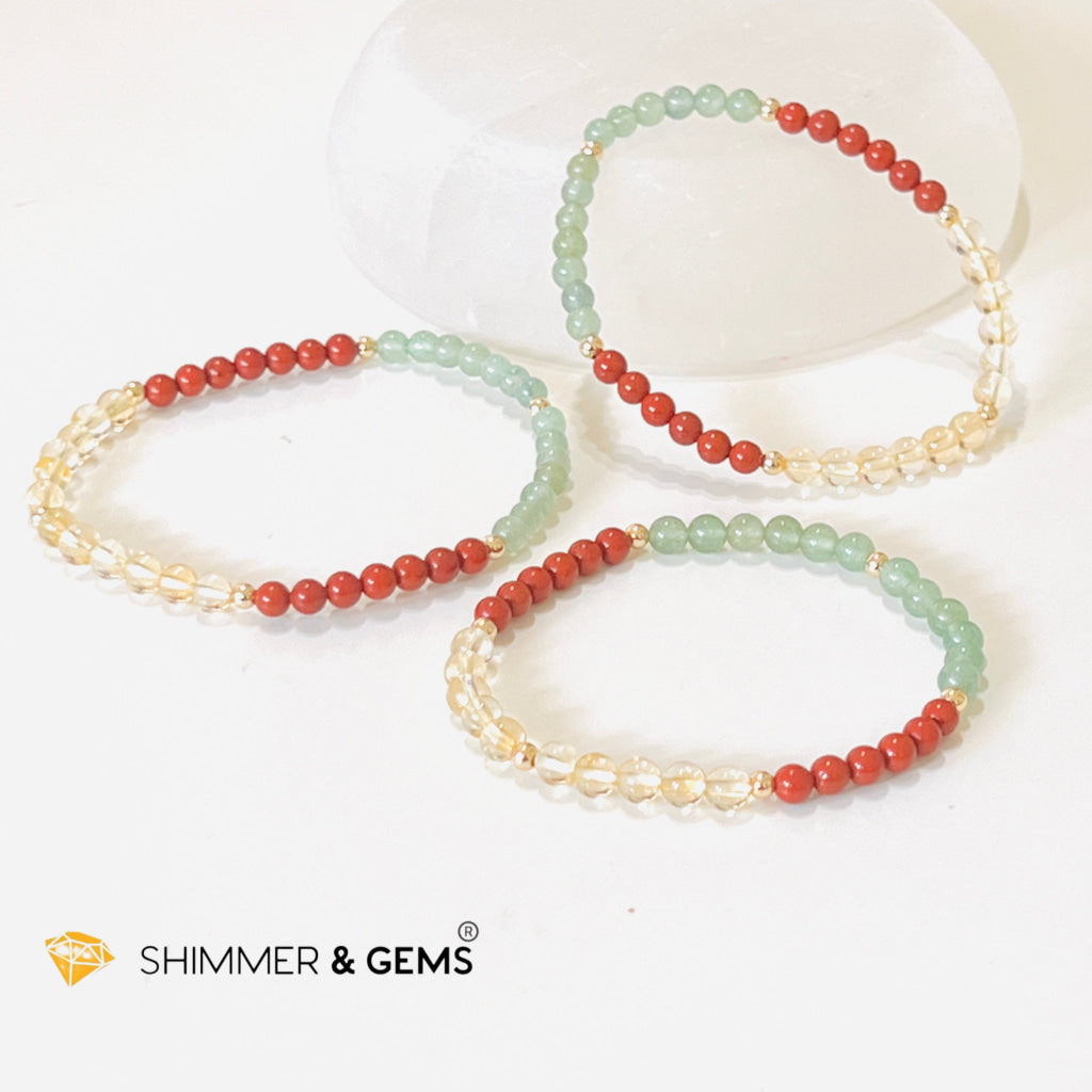 Money Luck 4Mm Bracelet With 14K Gold Filled Beads (Citrine Aventurine & Jasper) Shi