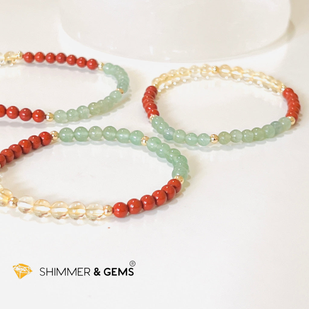 Money Luck 4Mm Bracelet With 14K Gold Filled Beads (Citrine Aventurine & Jasper) Shi