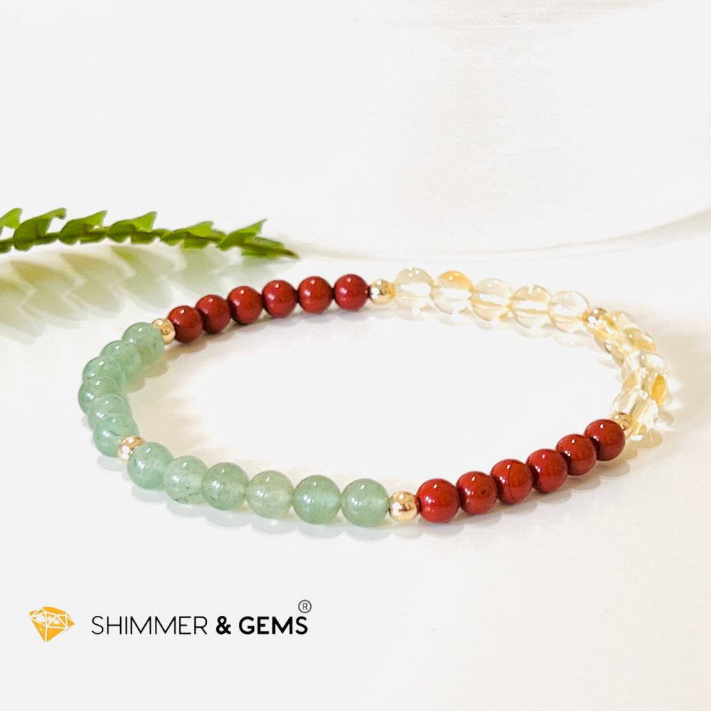 Money Luck 4Mm Bracelet With 14K Gold Filled Beads (Citrine Aventurine & Jasper) Shi