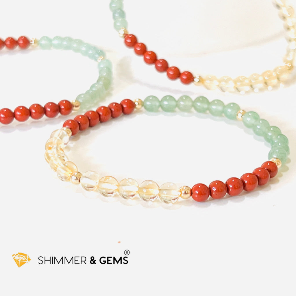 Money Luck 4Mm Bracelet With 14K Gold Filled Beads (Citrine Aventurine & Jasper) Shi