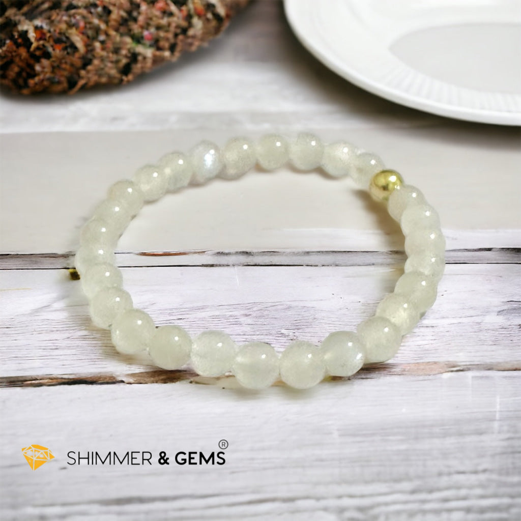 Moonstone 6mm Bracelet with 14k gold filled bead