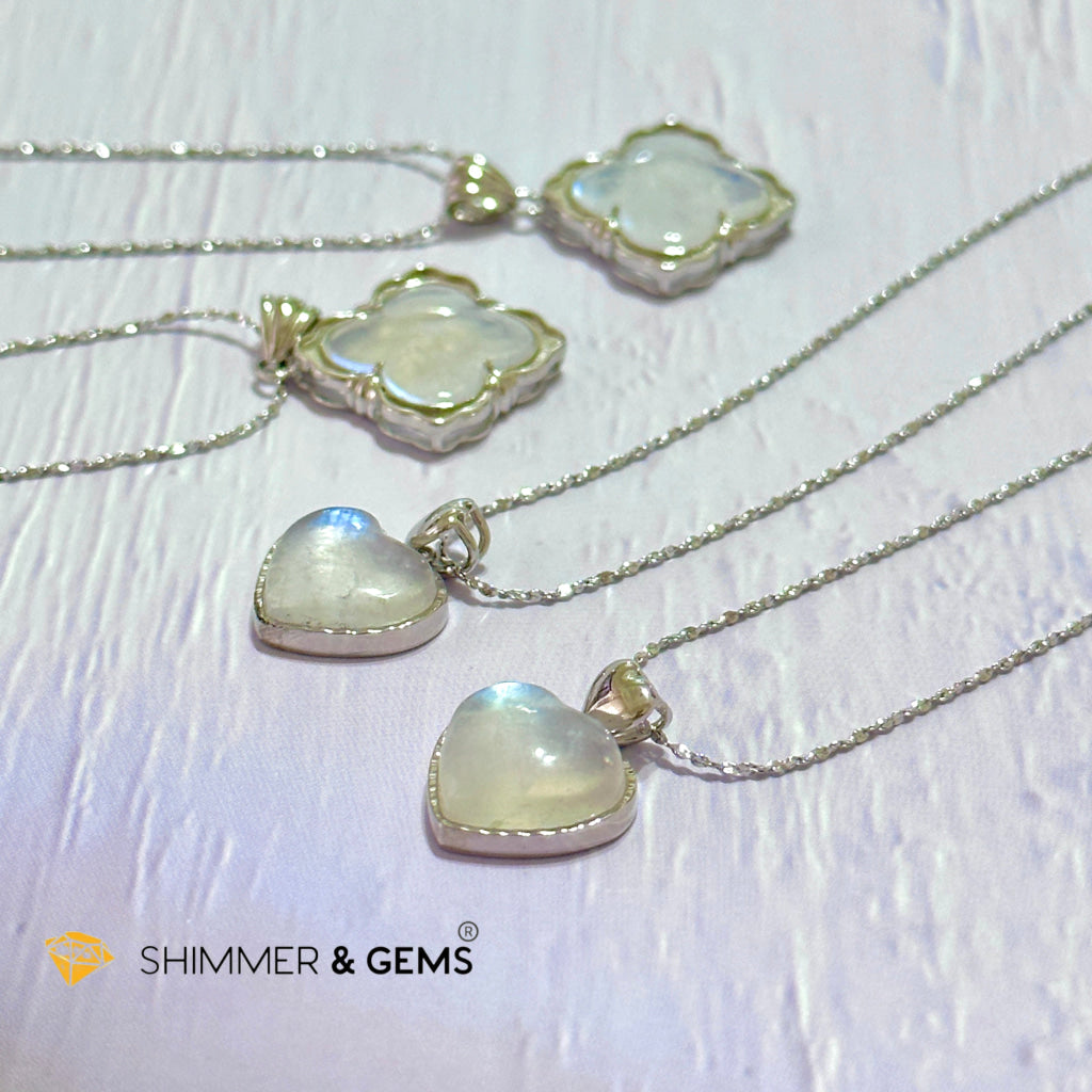 Moonstone Heart 925 Silver Pendant With Chain Charms & Pendants