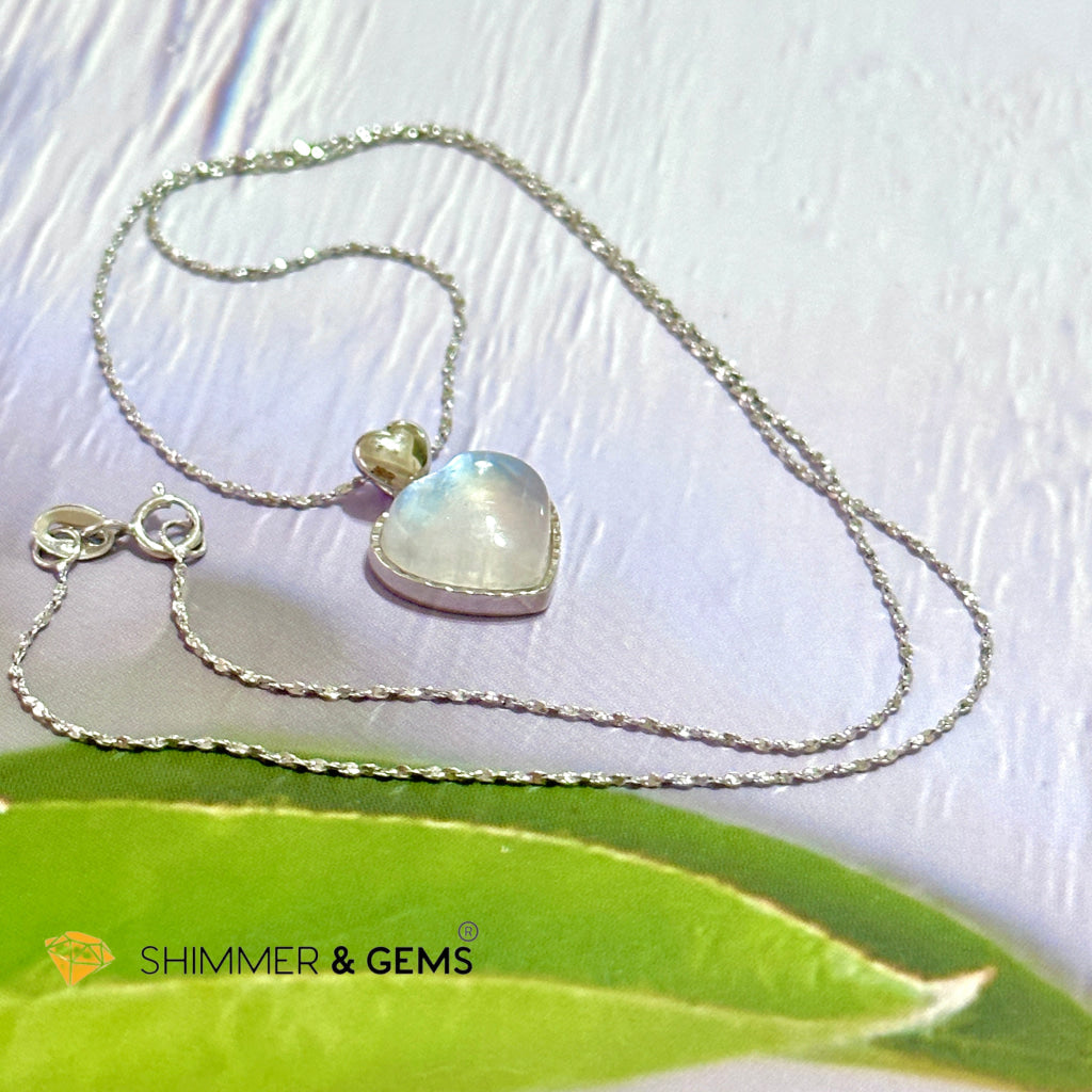 Moonstone Heart 925 Silver Pendant With Chain Charms & Pendants