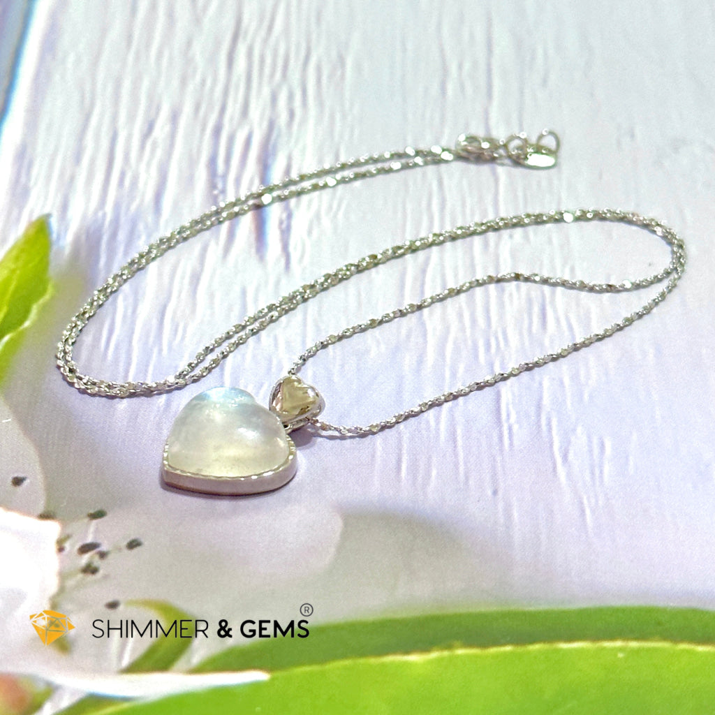 Moonstone Heart 925 Silver Pendant With Chain Charms & Pendants