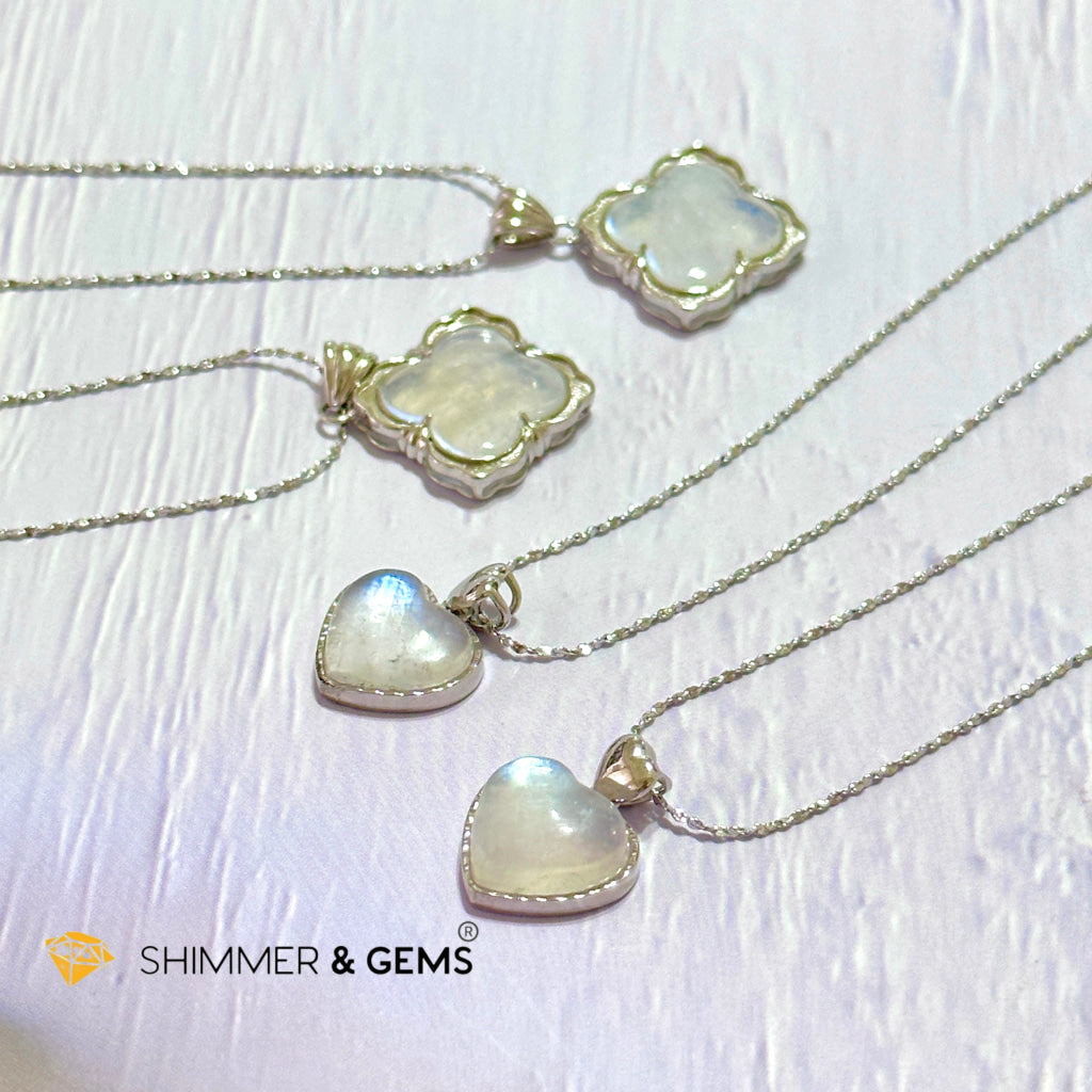 Moonstone Heart 925 Silver Pendant With Chain Charms & Pendants