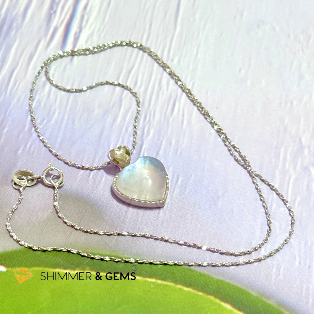 Moonstone Heart 925 Silver Pendant With Chain Charms & Pendants