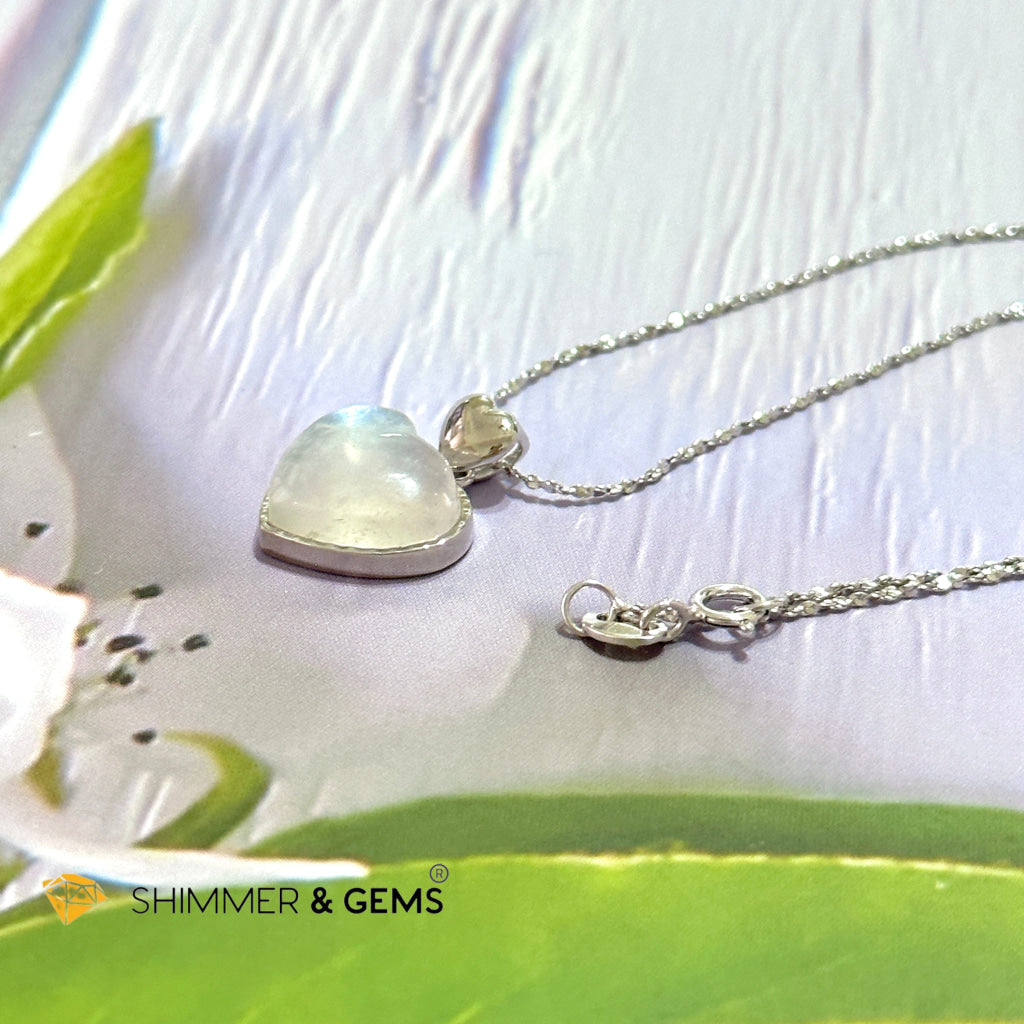 Moonstone Heart 925 Silver Pendant With Chain Charms & Pendants