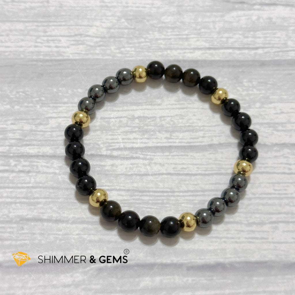 Multi Protection Remedy Bracelet (Black Tourmaline, Golden Sheen Obsidian, Hematite 6mm +14k gold filled)