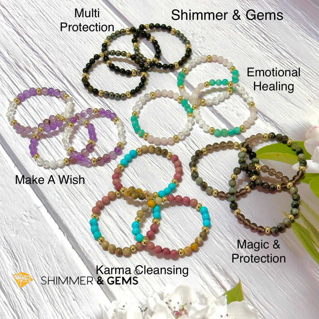 Multi Protection Remedy Bracelet (Black Tourmaline, Golden Sheen Obsidian, Hematite 6mm +14k gold filled)