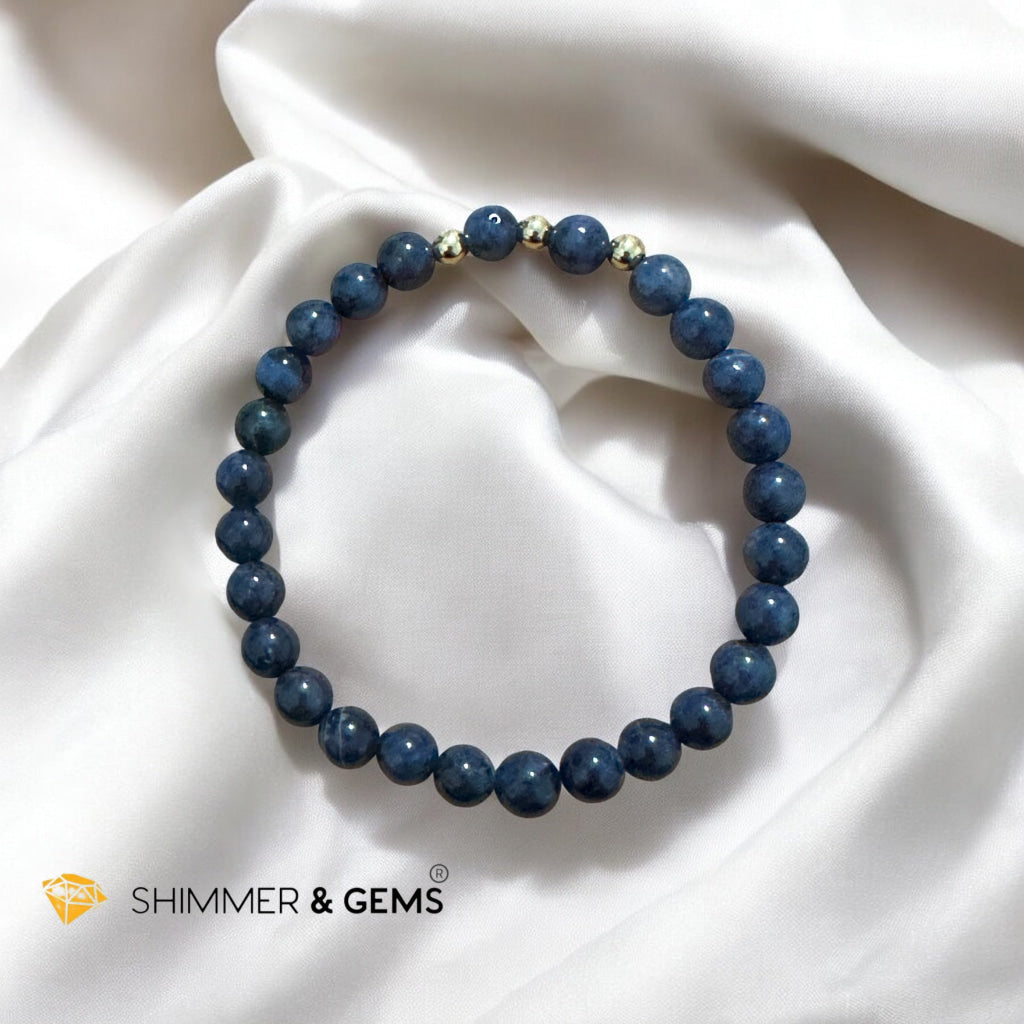 Natural Blue Sapphire 6mm Bracelet With 14k Gold-Filled (untreated, not dyed, pre-coded, attuned) Burma AAA grade, Premium
