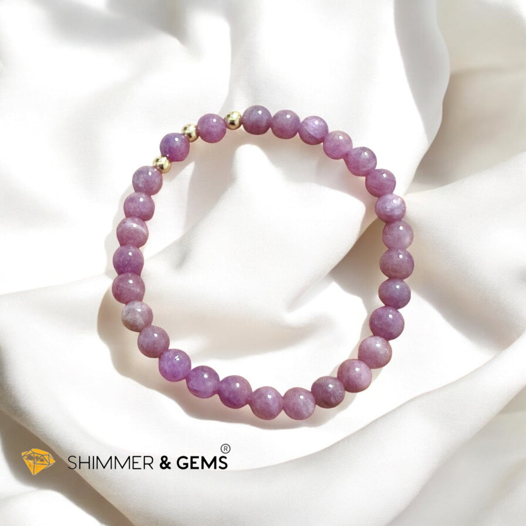 Natural Ruby 6mm Bracelet With 14k Gold-Filled Accents (untreated, not dyed, pre-coded, attuned) Burma AAA grade