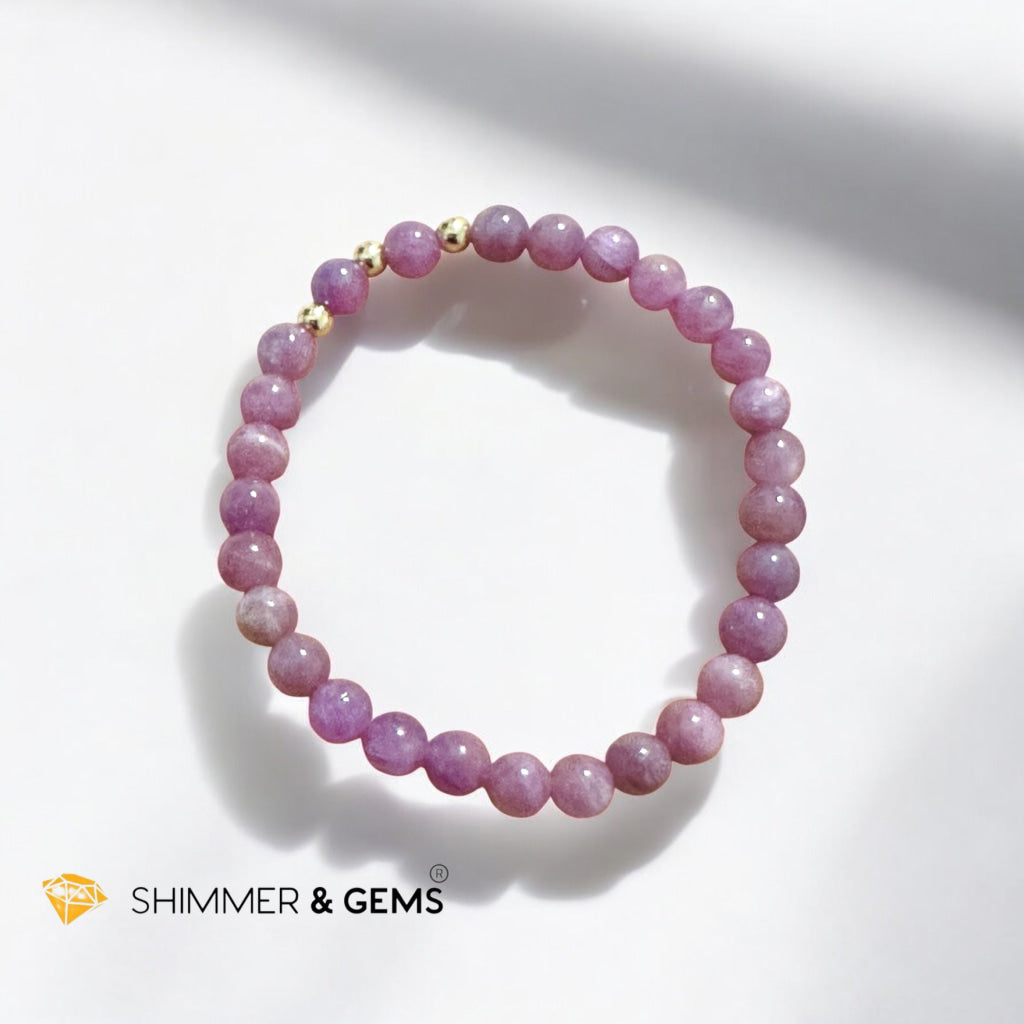 Natural Ruby 6mm Bracelet With 14k Gold-Filled Accents (untreated, not dyed, pre-coded, attuned) Burma AAA grade