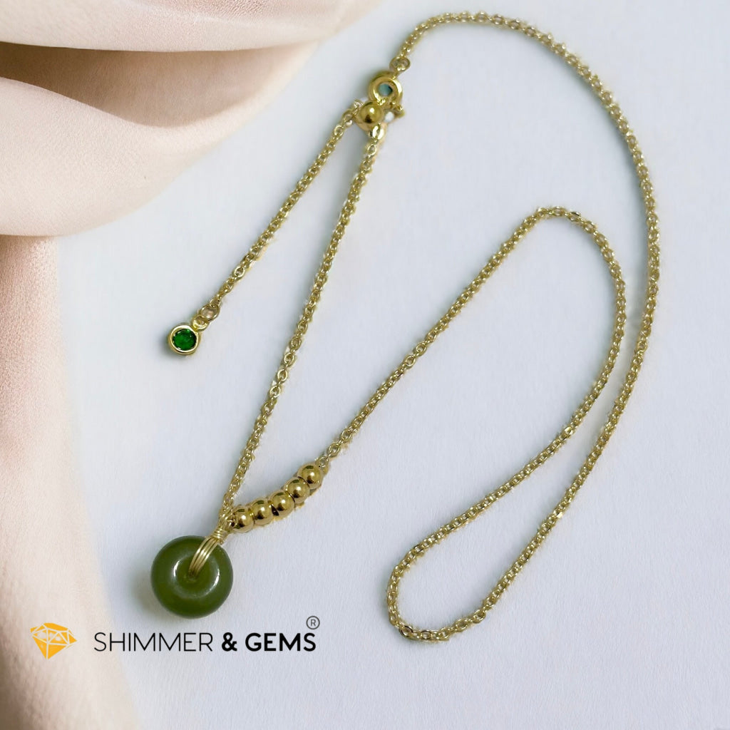 Nephrite Jade Donut Pendant with 14k gold filled chain necklace (Canada)
