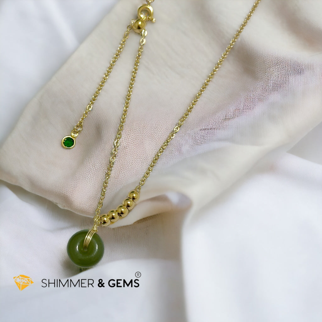 Nephrite Jade Donut Pendant with 14k gold filled chain necklace (Canada)