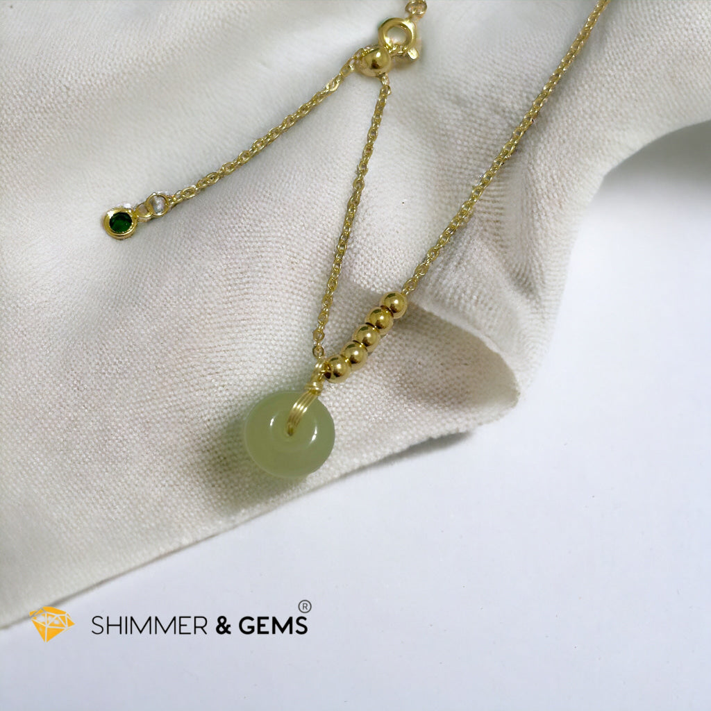Nephrite Jade Donut Pendant with 14k gold filled chain necklace (Canada)