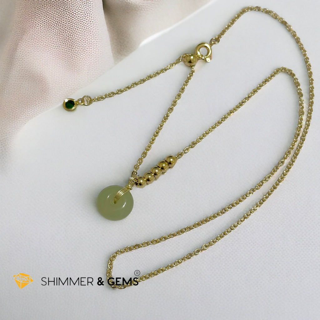 Nephrite Jade Donut Pendant with 14k gold filled chain necklace (Canada)