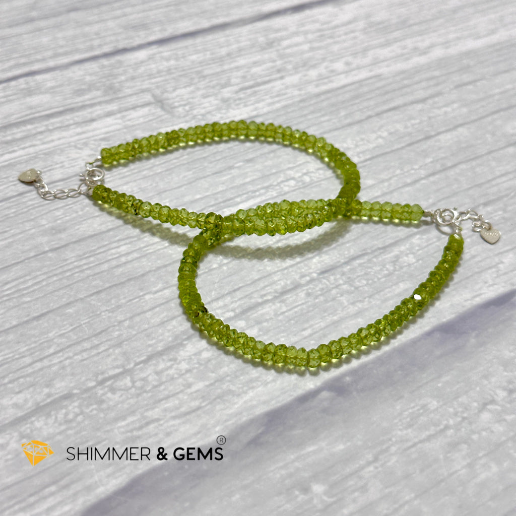 Peridot 925 Silver Bracelet (4-4.5mm Rondelle) Money Magnet