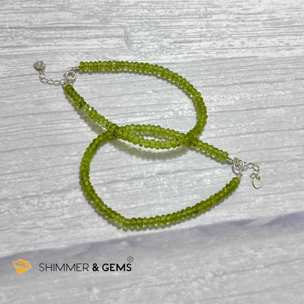 Peridot 925 Silver Bracelet (4-4.5mm Rondelle) Money Magnet