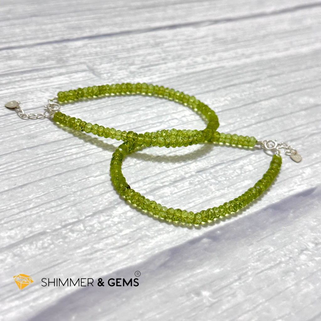 Peridot 925 Silver Bracelet (4-4.5mm Rondelle) Money Magnet