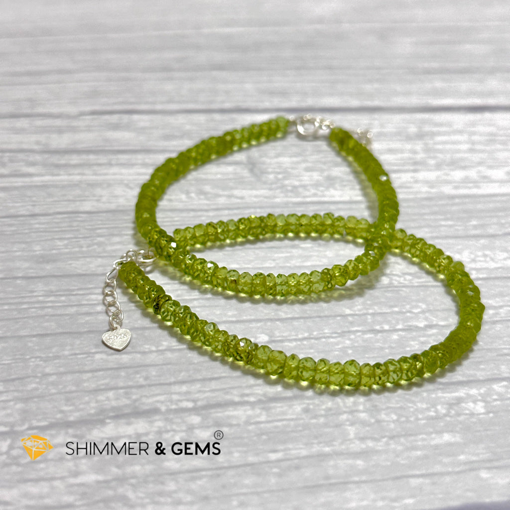 Peridot 925 Silver Bracelet (4-4.5mm Rondelle) Money Magnet