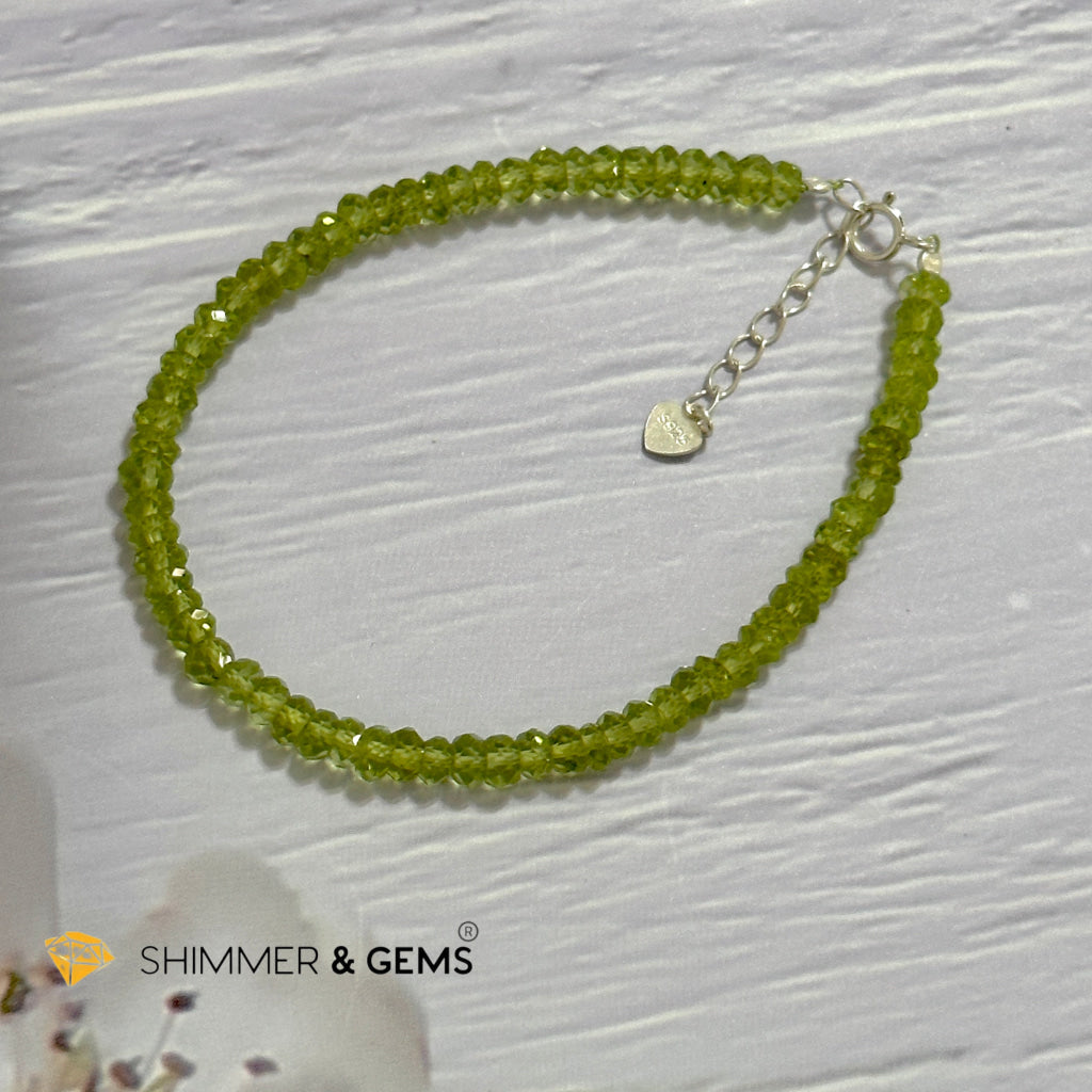 Peridot 925 Silver Bracelet (4-4.5mm Rondelle) Money Magnet