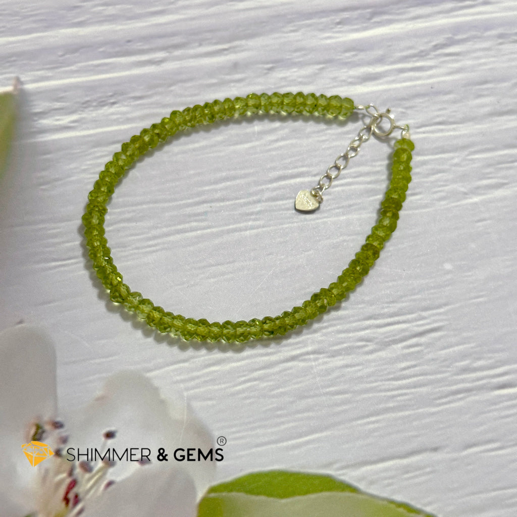 Peridot 925 Silver Bracelet (4-4.5mm Rondelle) Money Magnet