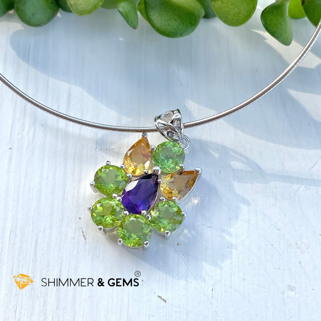 Peridot Fairy With Amethyst And Citrine Wings Pendant In 925 Silver (For Wealth) Charms & Pendants