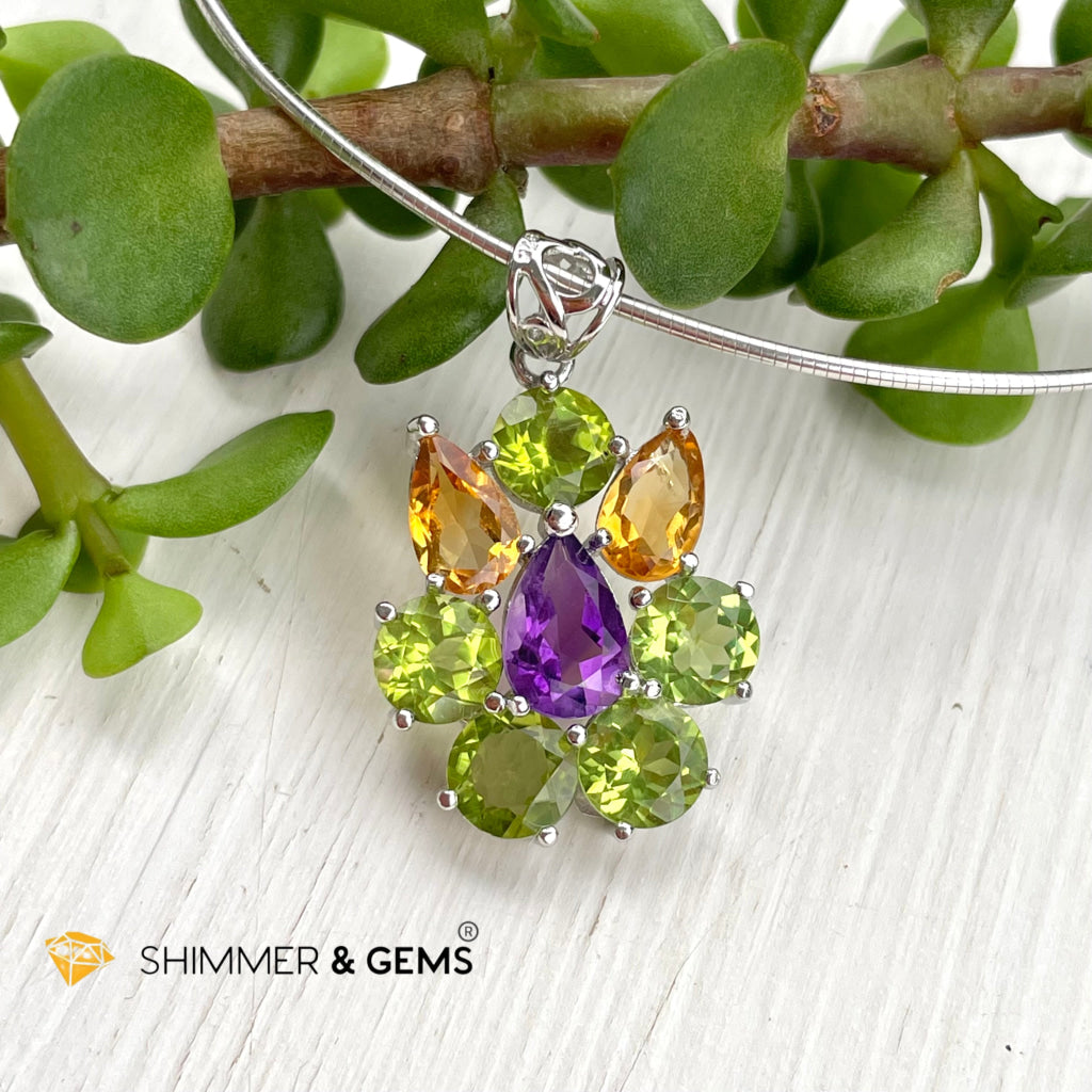 Peridot Fairy With Amethyst And Citrine Wings Pendant In 925 Silver (For Wealth) Charms & Pendants