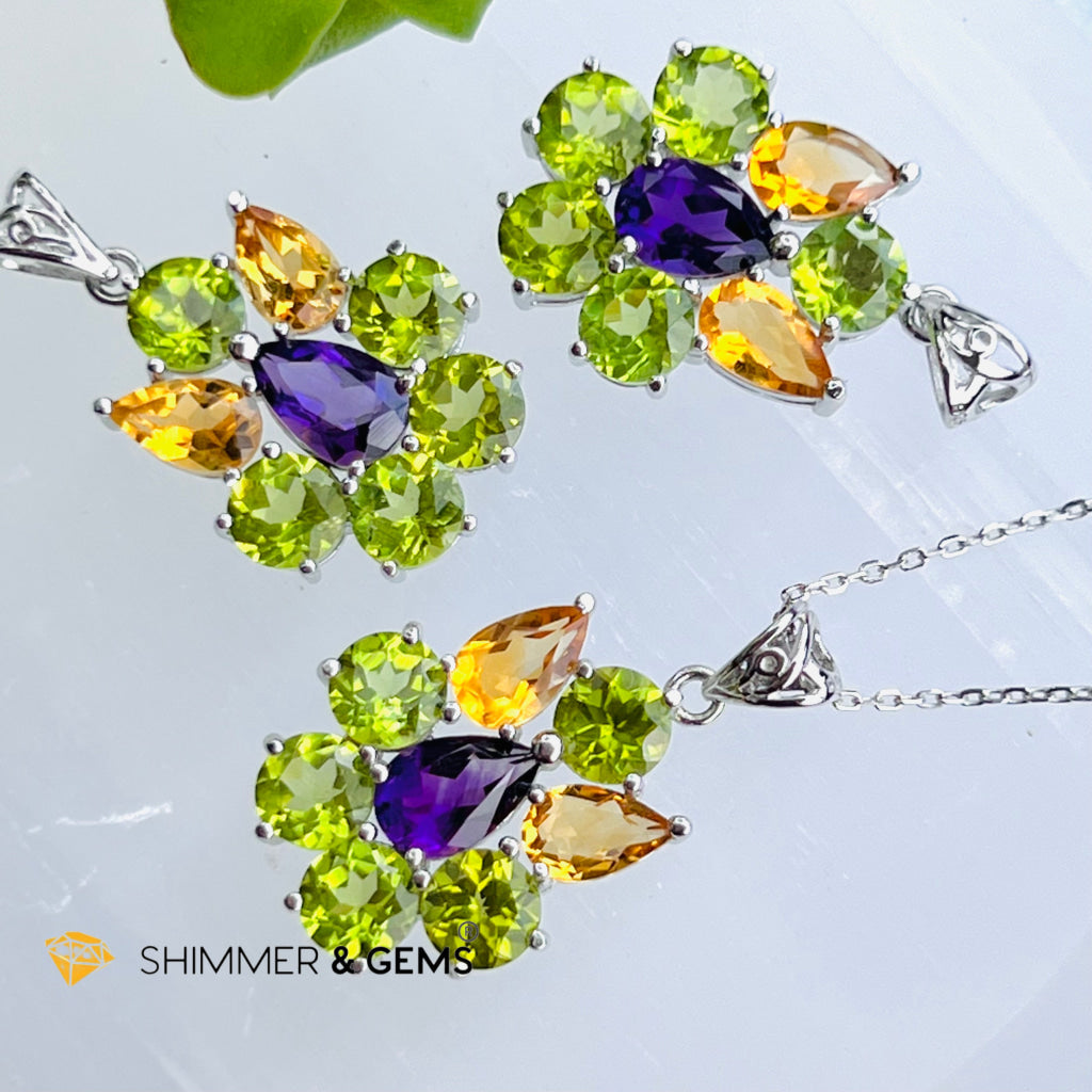 Peridot Fairy With Amethyst And Citrine Wings Pendant In 925 Silver (For Wealth) Charms & Pendants