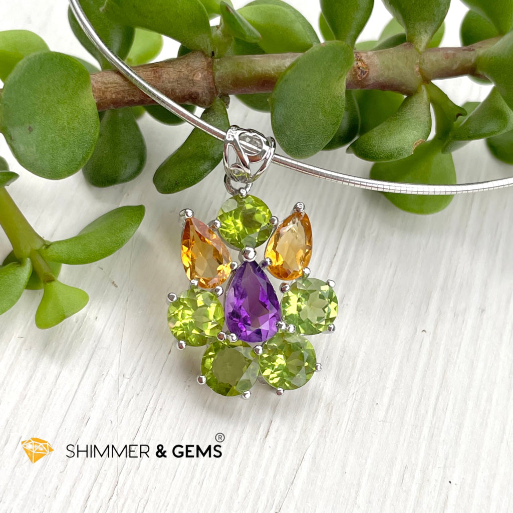 Peridot Fairy With Amethyst And Citrine Wings Pendant In 925 Silver (For Wealth) Charms & Pendants