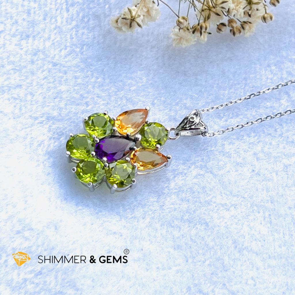 Peridot Fairy With Amethyst And Citrine Wings Pendant In 925 Silver (For Wealth) Charms & Pendants