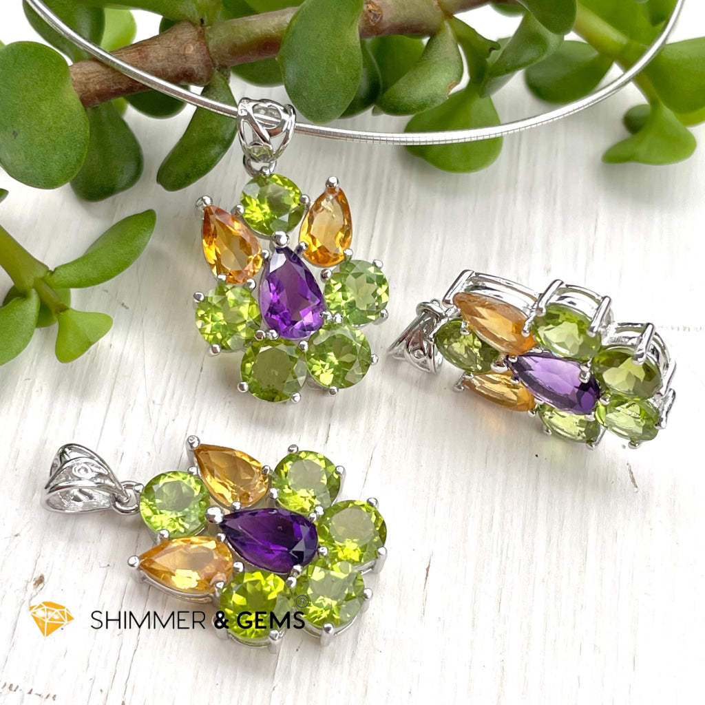 Peridot Fairy With Amethyst And Citrine Wings Pendant In 925 Silver (For Wealth) Charms & Pendants