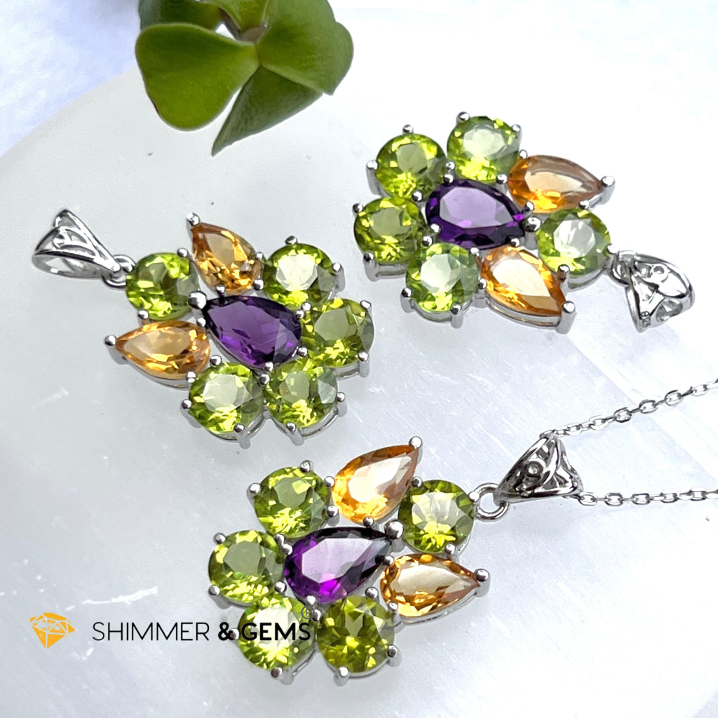 Peridot Fairy With Amethyst And Citrine Wings Pendant In 925 Silver (For Wealth) Charms & Pendants