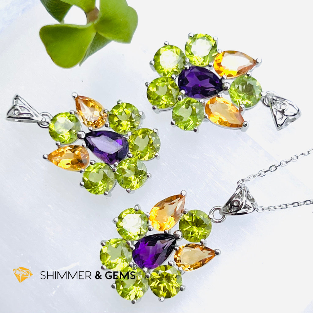 Peridot Fairy With Amethyst And Citrine Wings Pendant In 925 Silver (For Wealth) Charms & Pendants