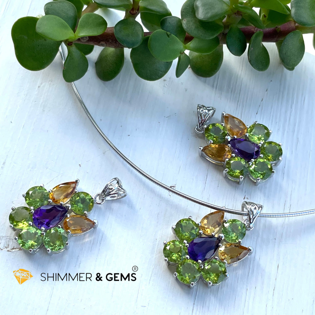 Peridot Fairy With Amethyst And Citrine Wings Pendant In 925 Silver (For Wealth) Charms & Pendants