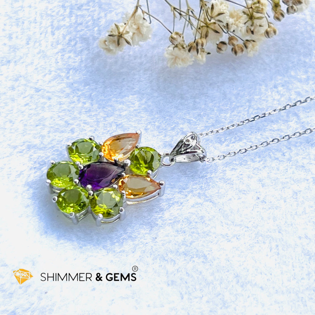 Peridot Fairy With Amethyst And Citrine Wings Pendant In 925 Silver (For Wealth) Charms & Pendants