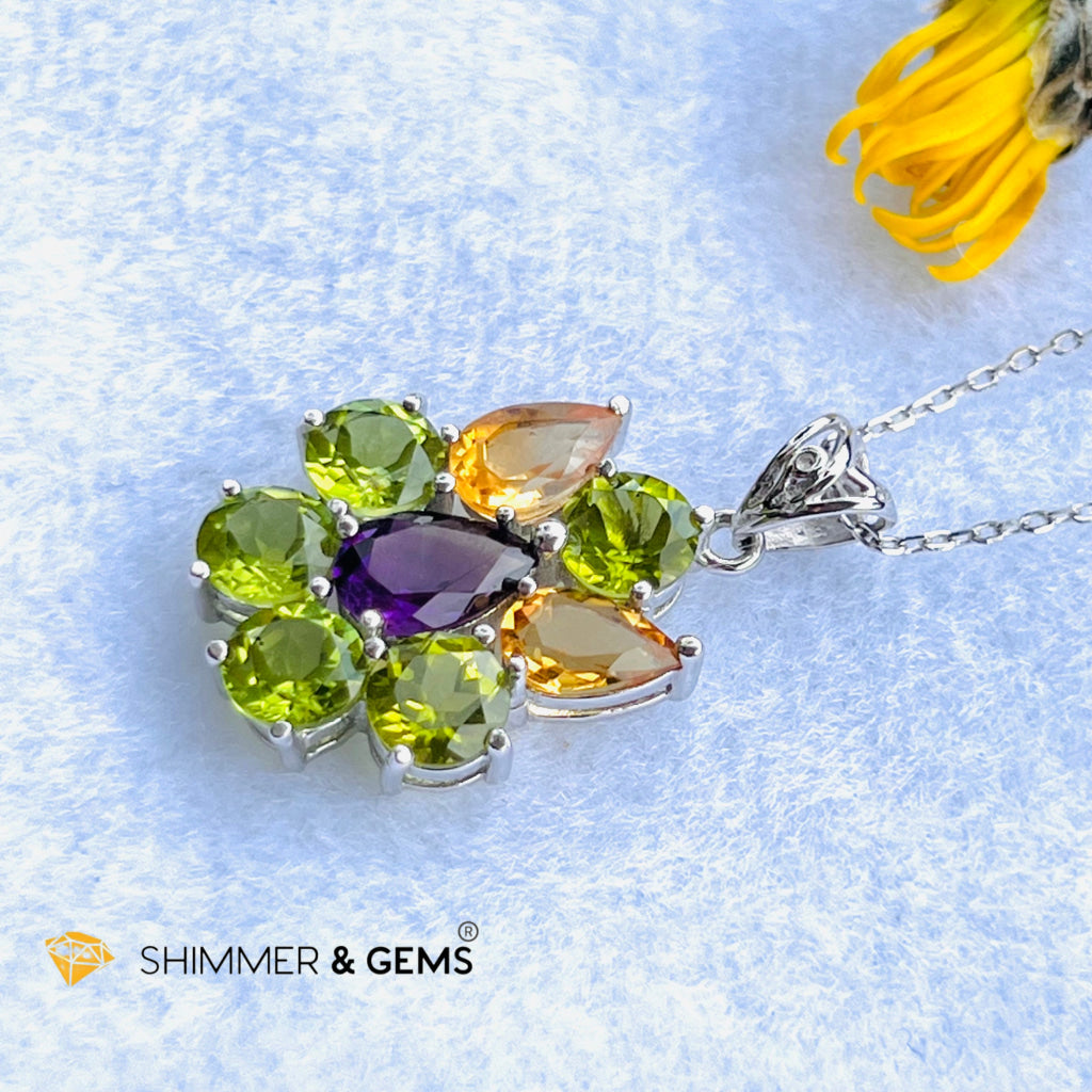 Peridot Fairy With Amethyst And Citrine Wings Pendant In 925 Silver (For Wealth) Charms & Pendants