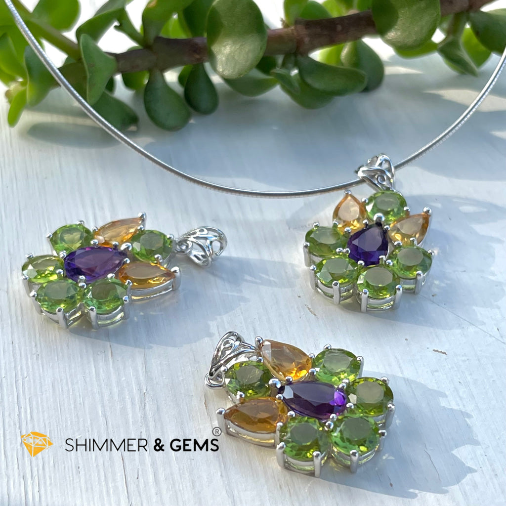 Peridot Fairy With Amethyst And Citrine Wings Pendant In 925 Silver (For Wealth) Charms & Pendants