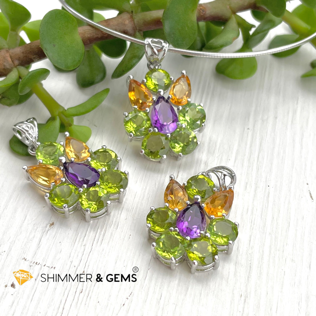 Peridot Fairy With Amethyst And Citrine Wings Pendant In 925 Silver (For Wealth) Charms & Pendants