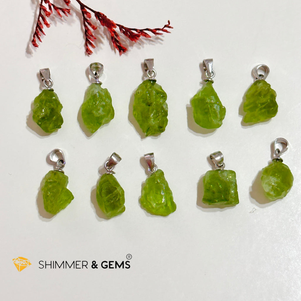 Peridot Raw Pendant 15Mm 925 Silver