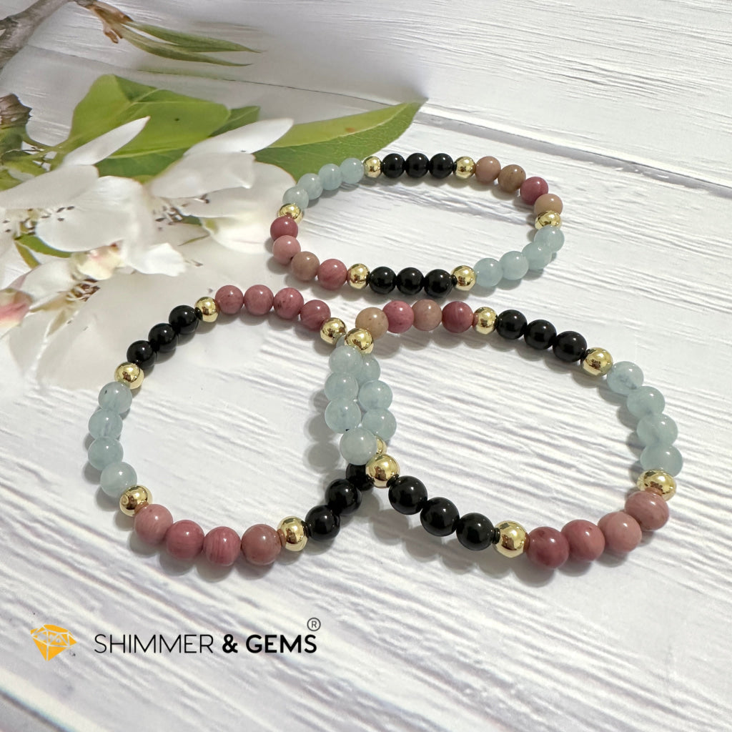 Pet Owner’s Remedy Bracelet (Rhodonite, Obsidian, Aquamarine 6mm with 14k gold filled beads)